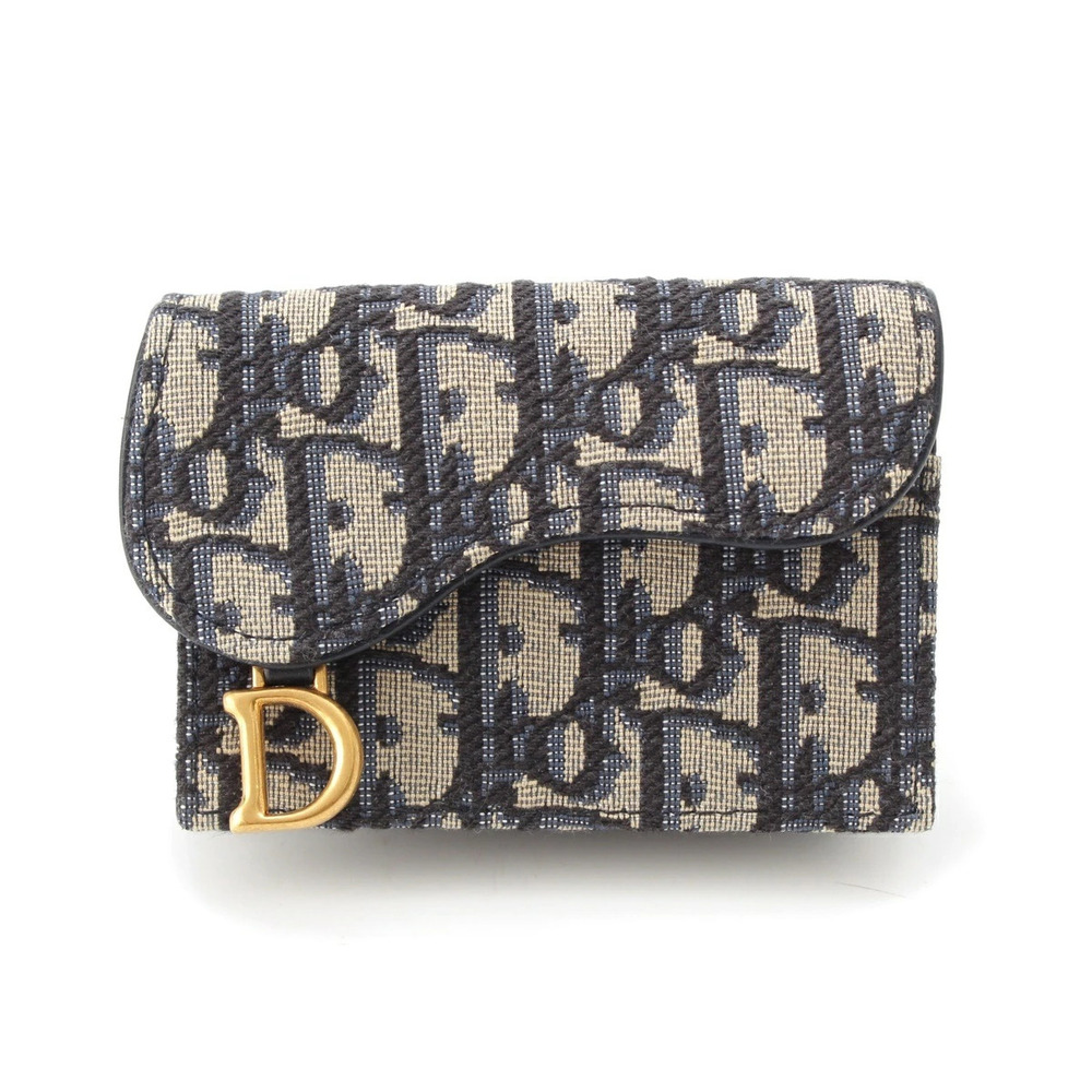 Christian Dior Saddle Bloom Oblique Jacquard Card Case Wallet Navy Blue